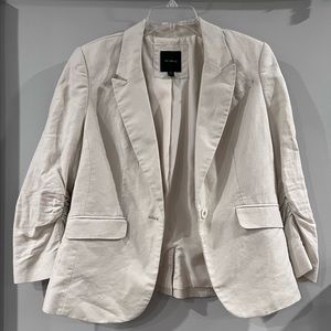 Linen Blazer Jacket with Ruched Sleeves
